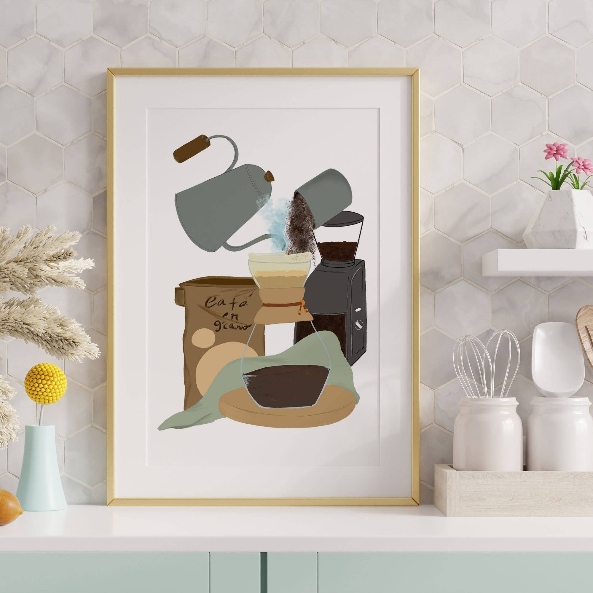 JuliaLeites Illustration – Impressão artística por atacado – Impressão “Café en Grano” | Ilustração de decoração de cozinha 1