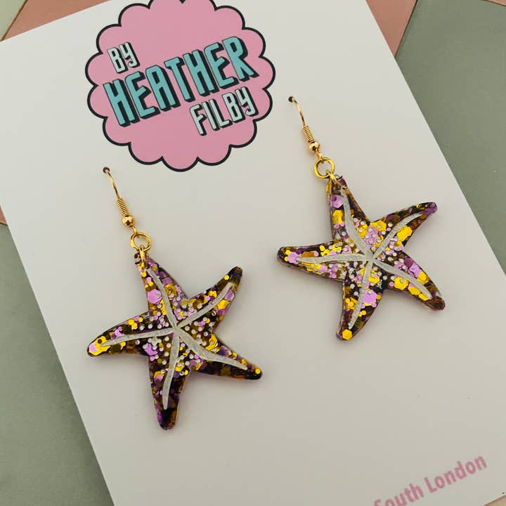 By Heather Filby - Wholesale Dangle Earrings - Large Starfish Glitter Earrings (MORE COLOURS)4