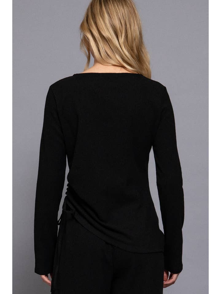 Active Basic | Active USA - Wholesale Knit Top - Women's - Long Sleeve Round Neck Side Ruched Two Tone Texture Knit Top11