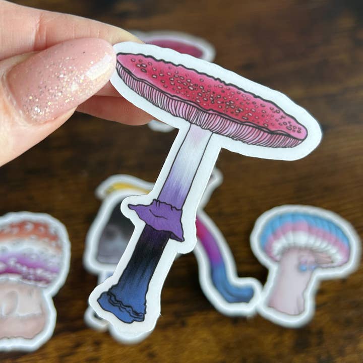 Pride Mushroom Stickers for wholesale by Lunar Splendor