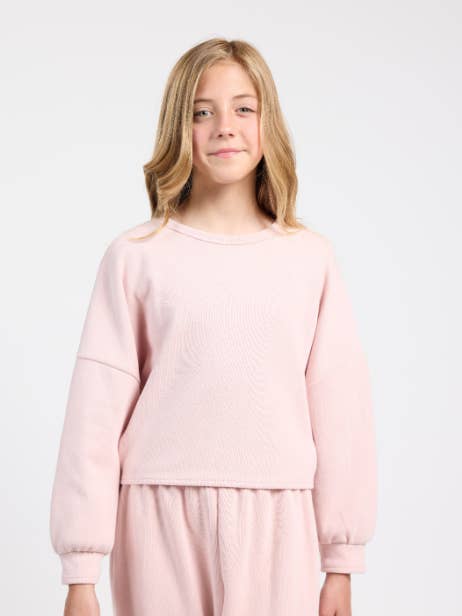 Tween Relaxed Stay Crewneck Knit Top: PINK for wholesale by Sadie & Sage