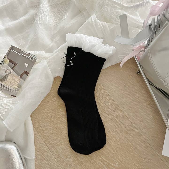 Funkyrel® Atzbranding Limited - Wholesale Socks - Women's - Rufia - Sheer Mesh Panel Socks with Bow Detail2