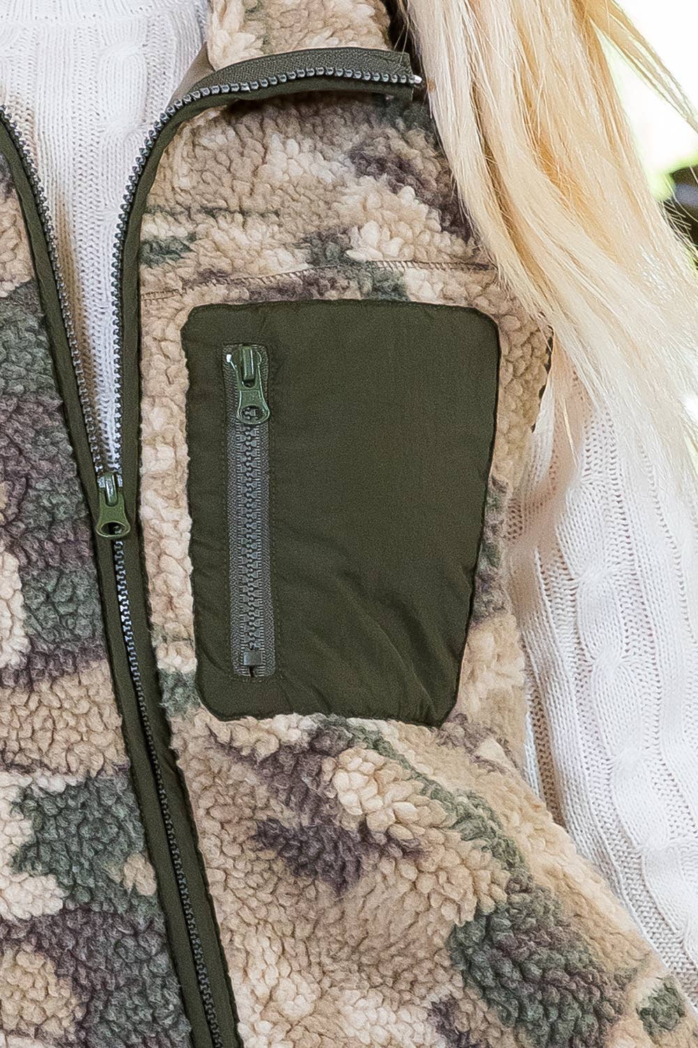 CAMOUFLAGE SHEARLING VEST for wholesale on Faire8