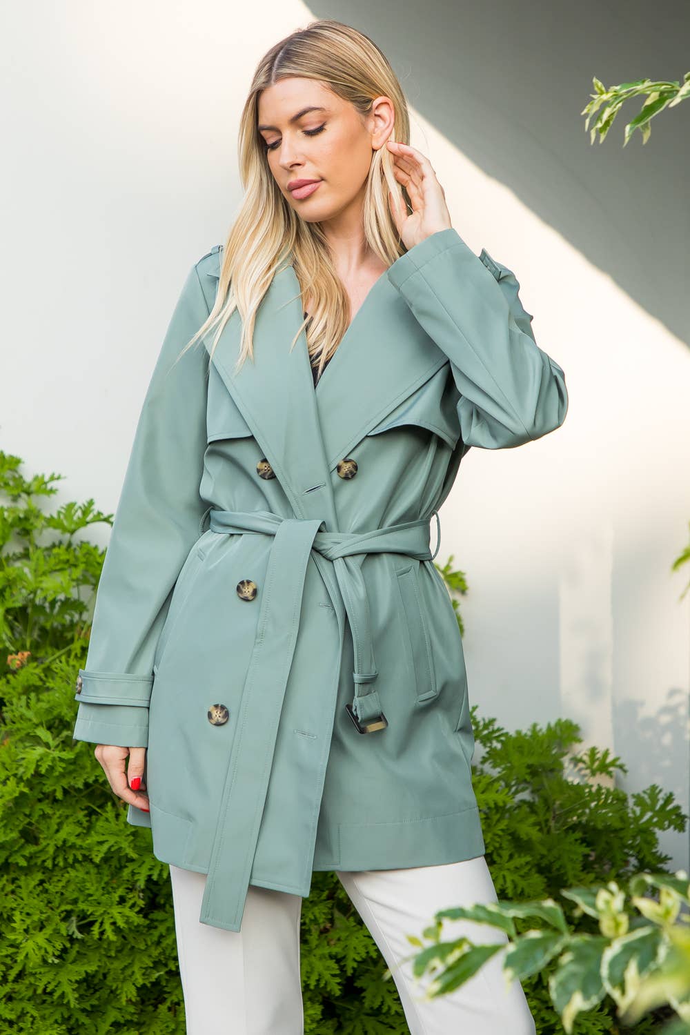 26 International - Wholesale Trench Coat - Women's - Nylon Like Midi Trench Coat With Belt1