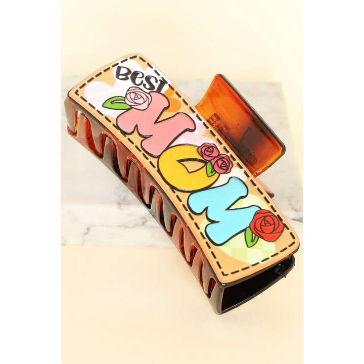 Brmt BEST MOM TOOLED LEATHER HAIR CLAW CLIP H15288 for wholesale on Faire