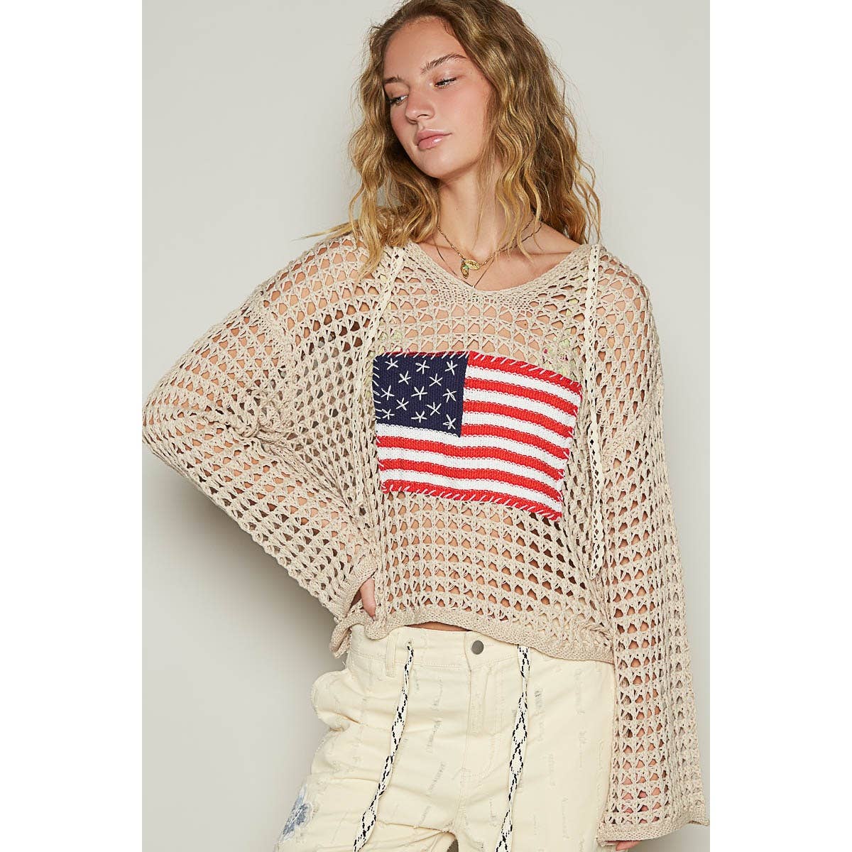 Apolline - Wholesale Knit Sweater - Women's - V Neck American Flag Hoodie Sweater Patriotic Cozy and Styli4