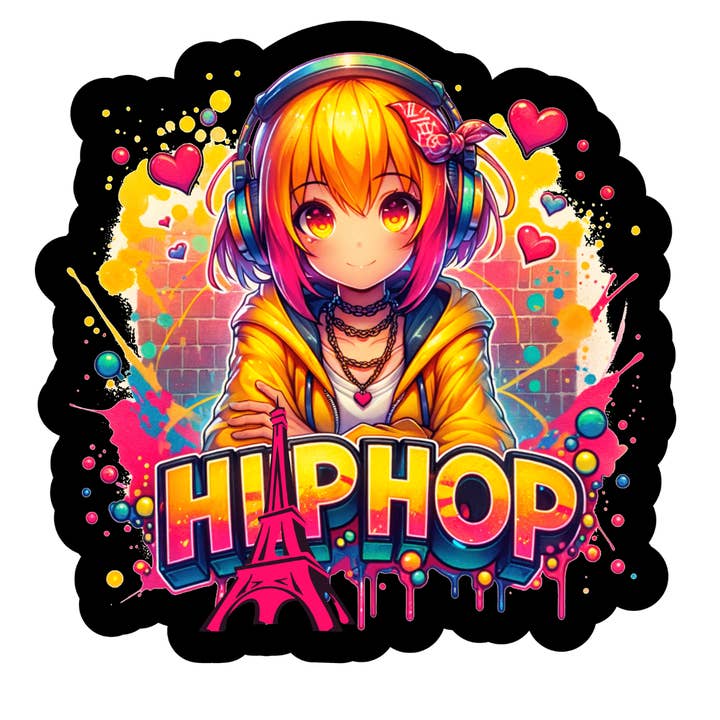 Anime Hip hop sticker (black) for wholesale by Stick to it creations