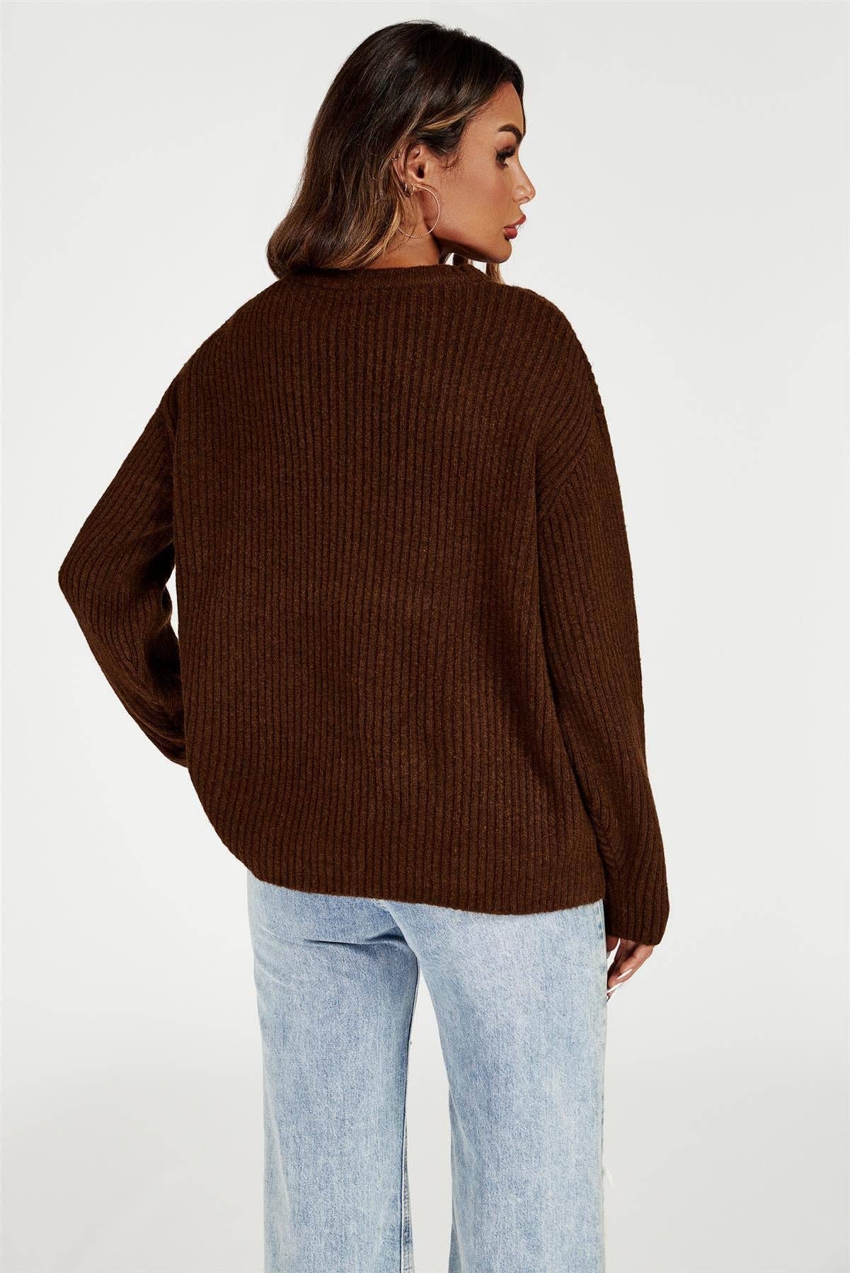 V Neck Jumper Top In Brown for wholesale on Faire4