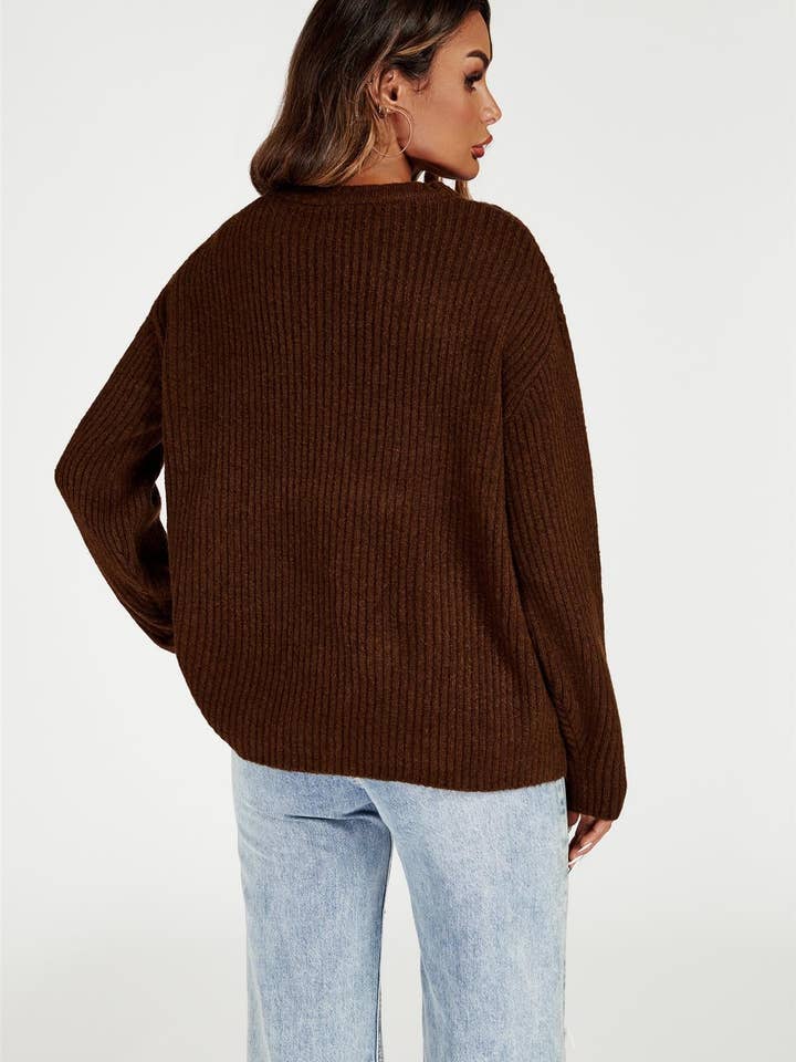 V Neck Jumper Top In Brown for wholesale on Faire4