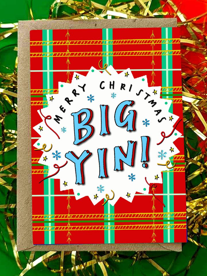 Vrolijk kerstfeest Big Yin! Kerstkaart PACK VAN 6 voor wholesale door Claire Barclay Draws