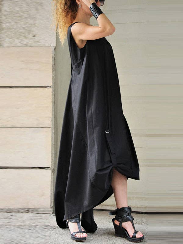 NEGRO Vestido Maxi Original con Pliegues, Asimétrico y Sin Espalda de venta al por mayor en Faire1