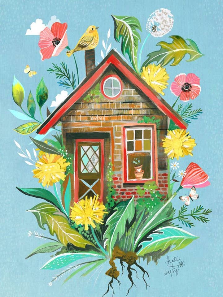 Löwenzahn-Haus-Druck für den Großhandel von Katie Daisy