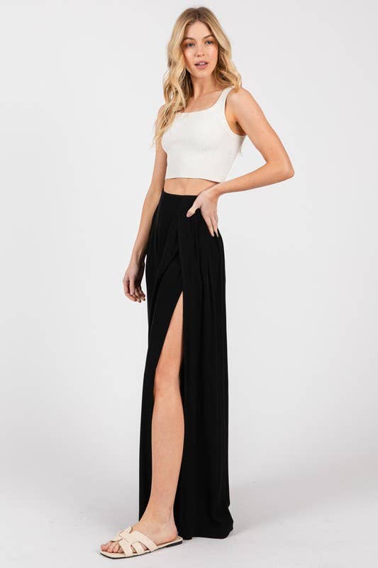 Final Touch - Wholesale Pants - Women's - Solid Front Slit Wide Leg Pants - VP36155