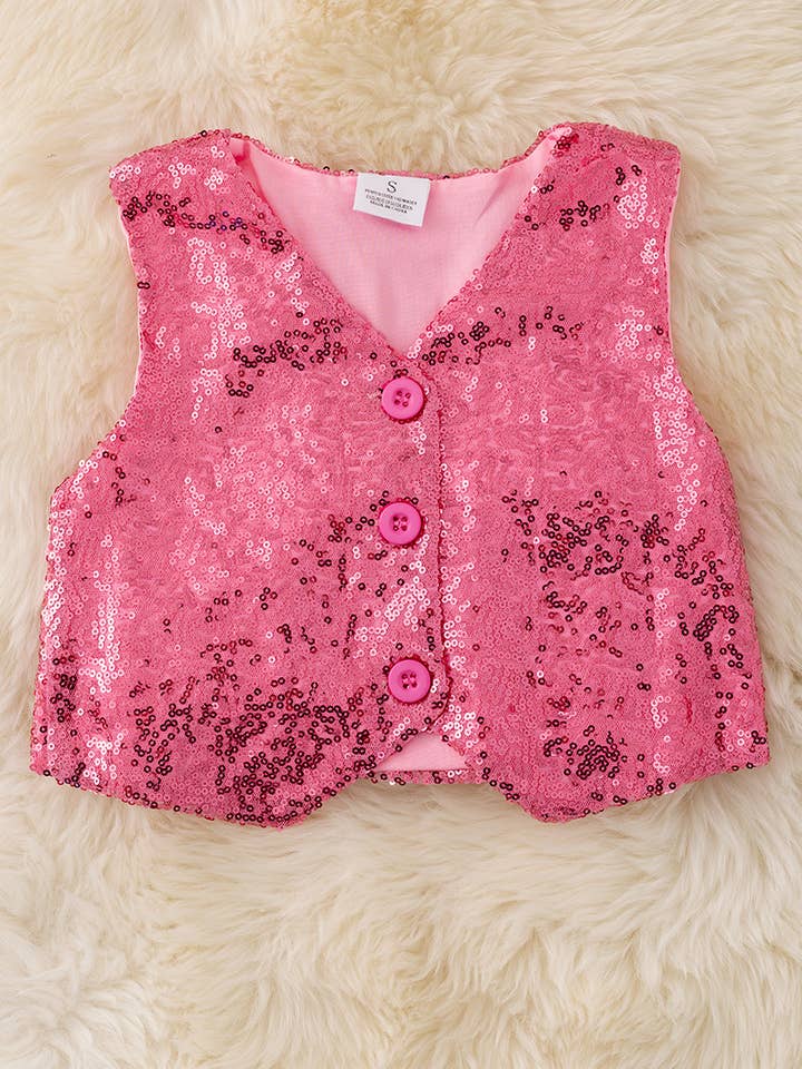 LT. Pink sequins button up vest. TPG50020 JEAN for wholesale by Kids Charm Online