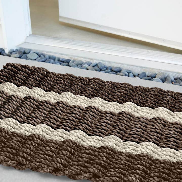 Wicked Good Doormats - Wholesale Door Mat - Lobster Rope Outdoor Doormat: Mocha with 2 Light Tan Stripes1