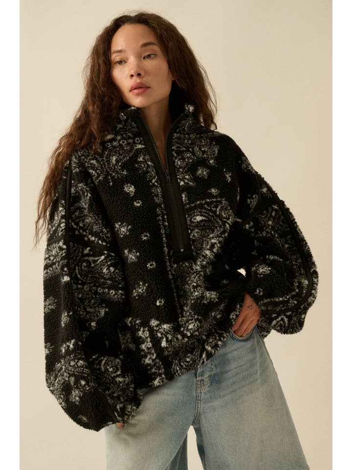 Promesa USA - Wholesale Jacket - Women's - Floral Sherpa Fleece Half-Zip Pullover Jacket6