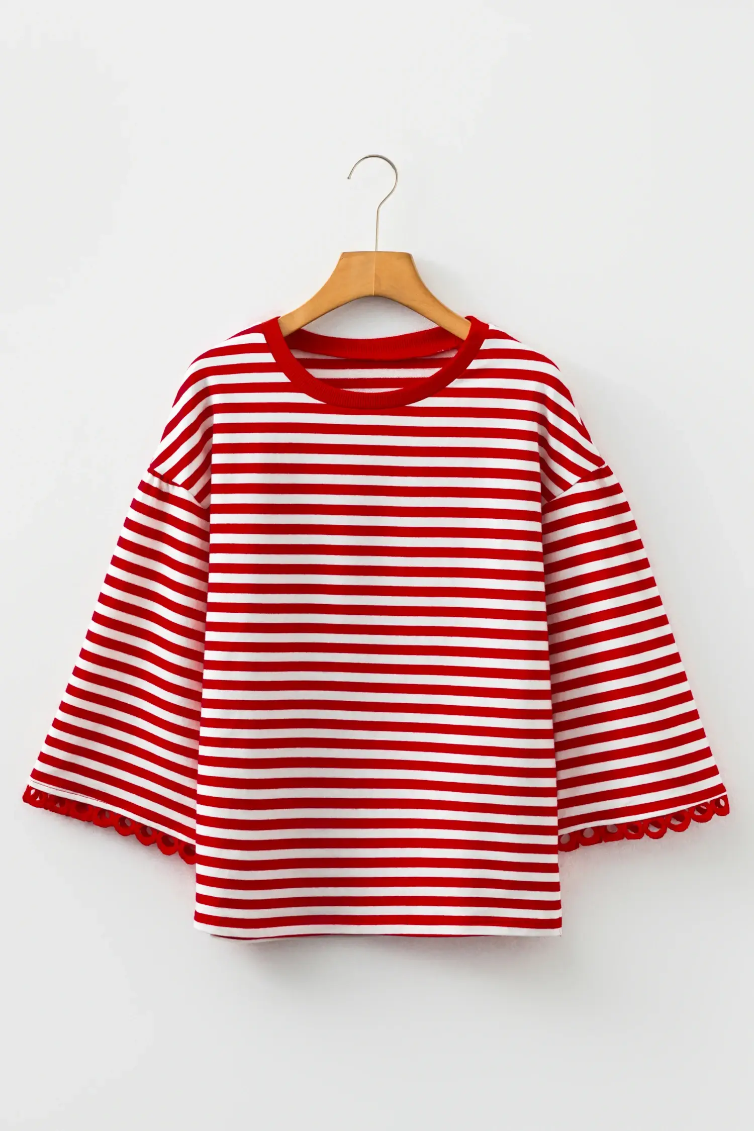 Lovesoft - Wholesale Blouse - Dames - Zwart Gestreept Print Drop Shoulder Kant Afgewerkt Armband Mouw Losse Top12