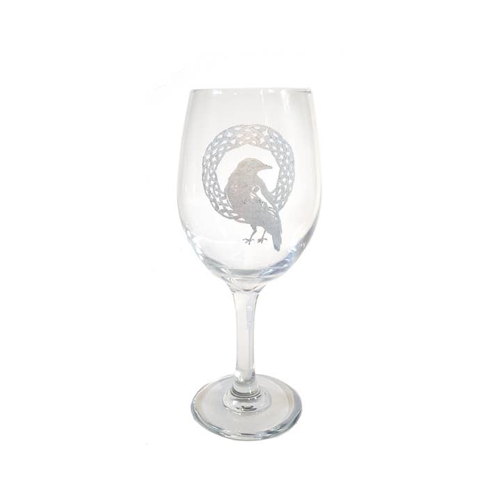 Lyoncraft – wholesale Wine glass – Celtic Raven Engraved Clear Wine Glass 18oz