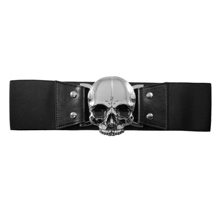 Elastic Waist Belt Skull Black for wholesale by Kreepsville