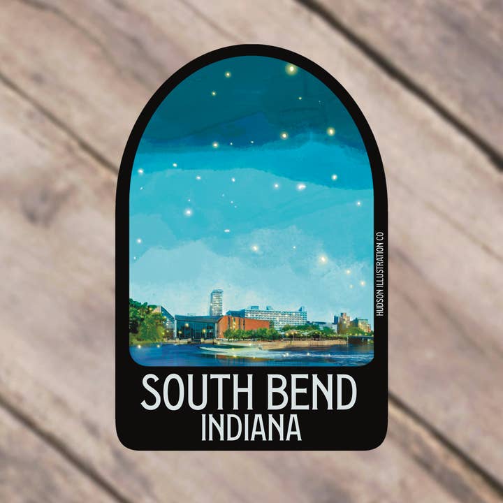South Bend Indiana klistermärke/magnet/tryck/vykort för wholesale av Hudson Illustration Co - About Town Co