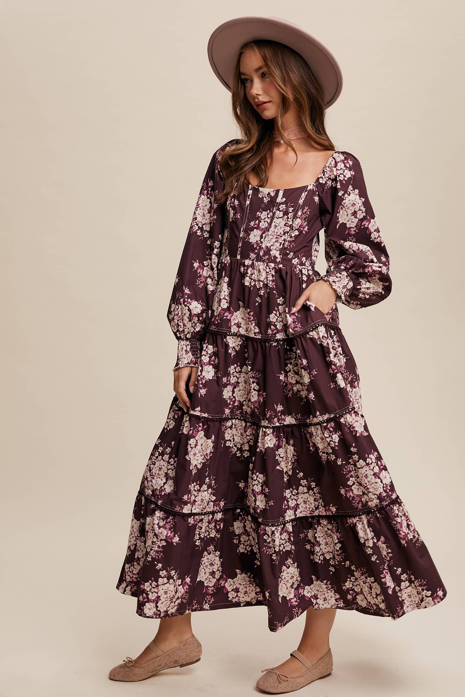 Listicle - Wholesale Dress - Women's - Romantic Floral Tiered Maxi Dress6