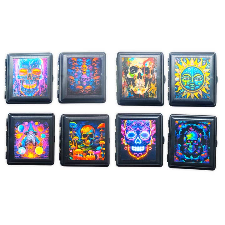 Novelty Brands - Wholesale Humidor/Cigar Accessory - Metal Cigarette Case with Lenticular Front - 8 Piece Display