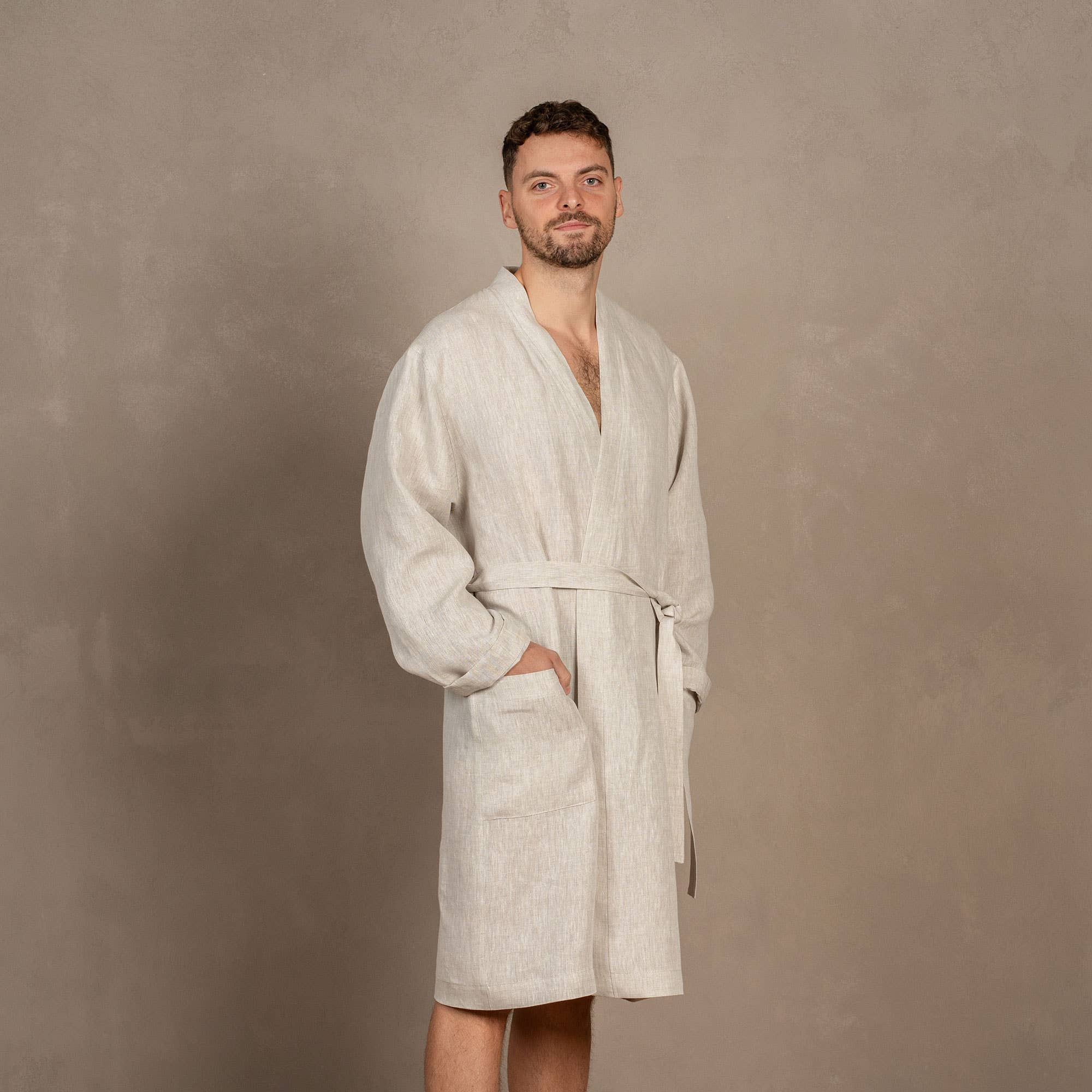 menique – wholesale Robe – Men's – 100% Linen Bath Robe for Men - Long Bath Robe1
