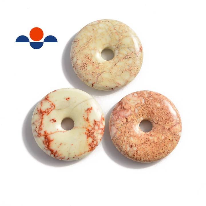 Peach Sea Sediment Jasper Donut Circle Pendant Size 40mm Sold Per Piece for wholesale by CRCBEADS