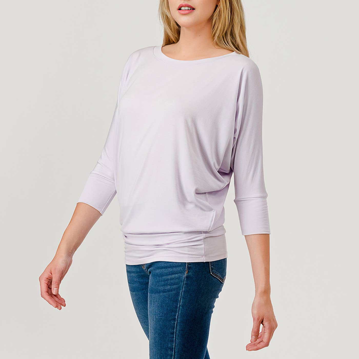 Heimious - Wholesale Knit Top - Women's - 3/4 Dolman Sleeve Round neck Modal Jersey  Top, 250338