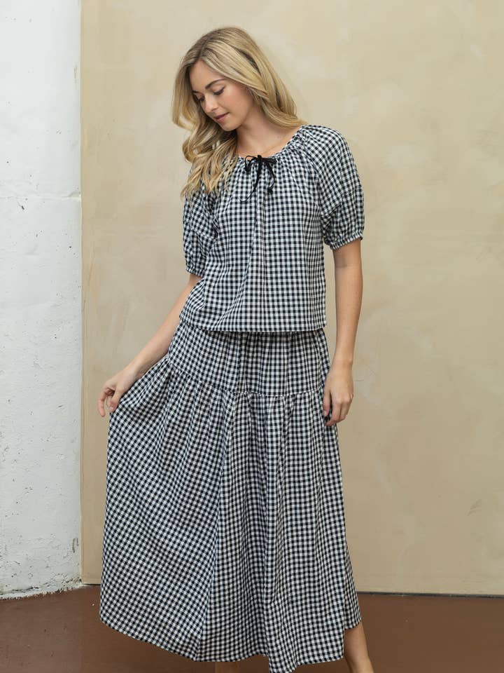 SA10019TS - Gingham Top and Skirt Set for wholesale by SPICE ALLEY