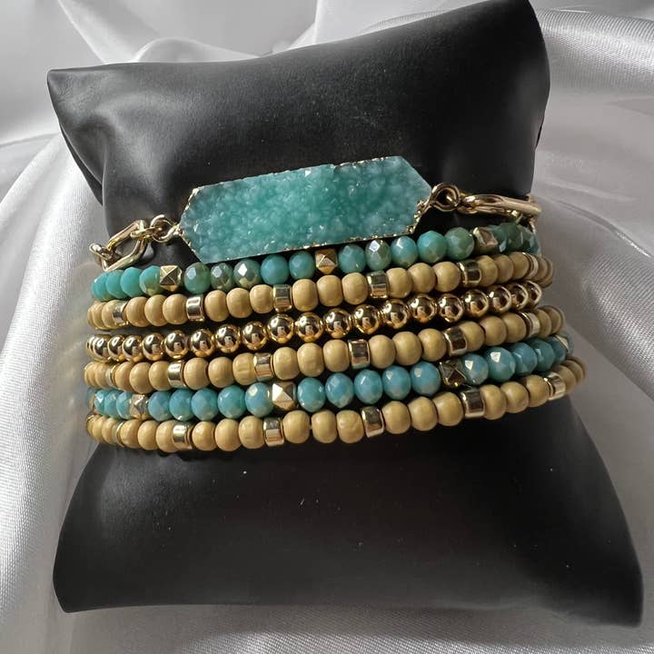 Druzy Chain Wood Mixed Bracelet for wholesale by Jewels of Shade