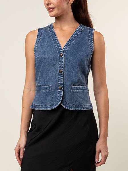 Tencel Acid Wash Denim Vest for wholesale by Naked Zebra