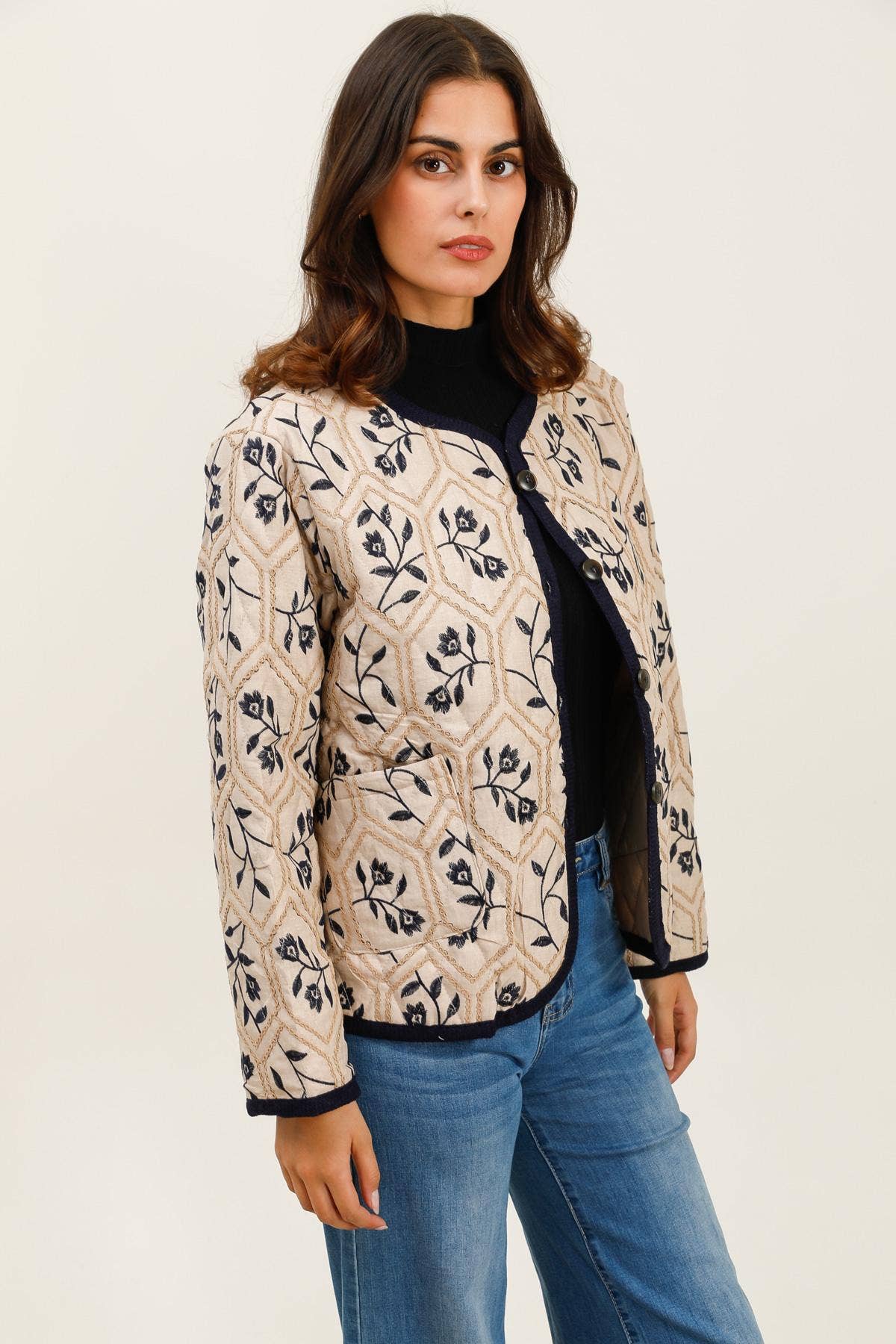 Beige Bohemian chic quilted jacket - XK002 for wholesale on Faire1