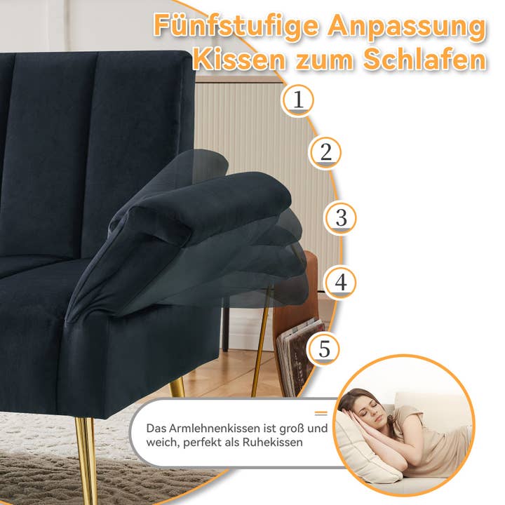 Urban Meuble - Wholesale Sofa - Black velvet 3-seater convertible sofa with 5-position backrests MEZEDS8