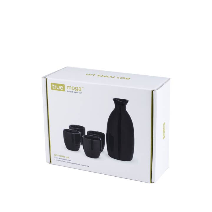 TRUE - Wholesale Drinking Glass/Cup - Moga Black Glazed Porcelain Sake Set - Set of 5
