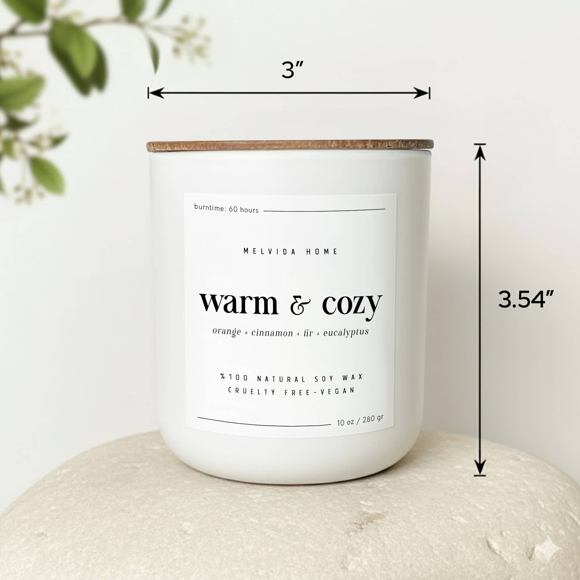 Melvida Home – wholesale Jar/filled candle – Warm & Cozy - 10 oz White Glass Soy Candle - Christmas Gift2