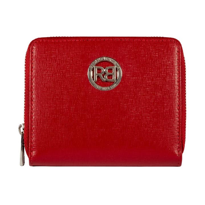 RB1086V | Damepung med lynlås, fremstillet i Italien i ægte saffiano-læder. Tilbehør i blankt sølvmetal. Farve: rød. Mål (lukket): 10 x 12 x 2 cm for engroshandel hos Kaili mood / RENATO BORZATTA - Italy since 1978 -