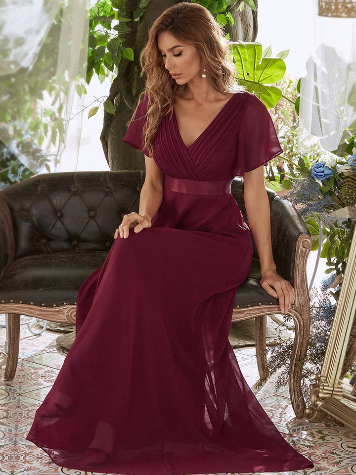 Ever-Pretty - Wholesale Gown – Women's - Double V-Neck Ruffles Chiffon Bridesmaid Dress2