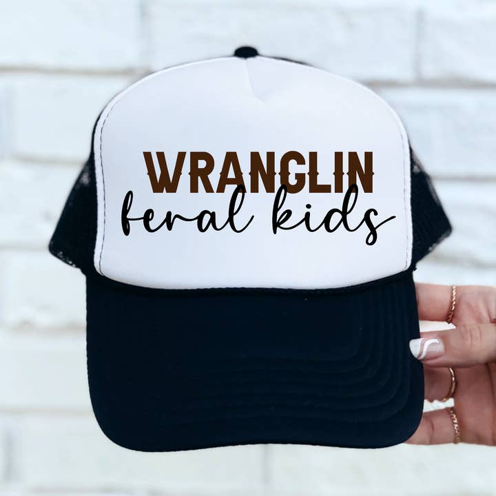 Wranglin' Feral Kids Black/White Hat/Brown & Black Ink for wholesale by Southern Attitude Designs Inc