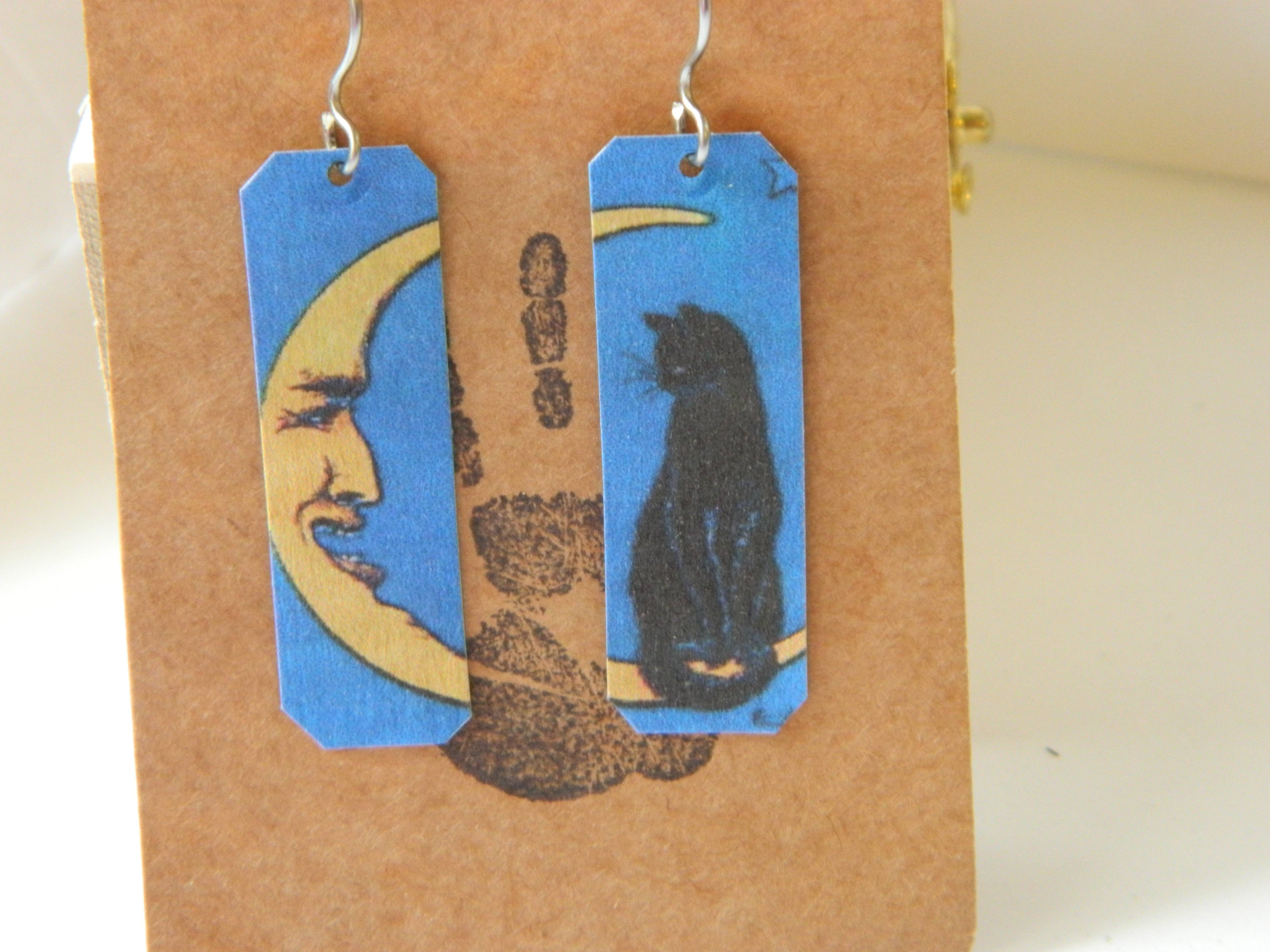 Sarah Wood Studio - Wholesale Dangle Earrings - Earrings Black Cat And Moon Halloween Whimsical Vintage2