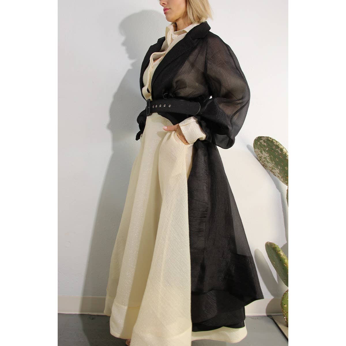 BLACK METALLIC ORGANZA TRENCH COAT for wholesale on Faire18