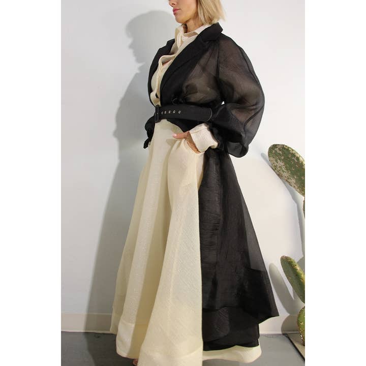 BLACK METALLIC ORGANZA TRENCH COAT for wholesale on Faire18