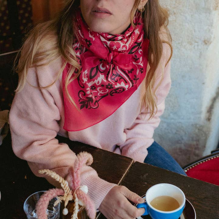 Maison Lecomte Flament - Venta al por mayor Bandana - Mujer - Pañuelo grande de algodón color fucsia