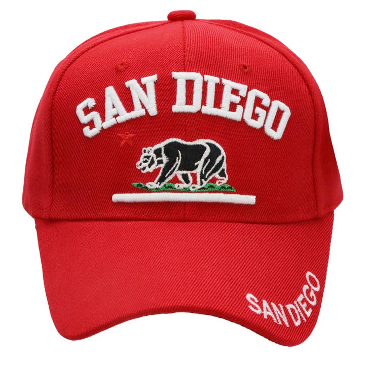 Assorted San Diego Cali Bear Velcro Back Baseball Cap for wholesale on Faire7