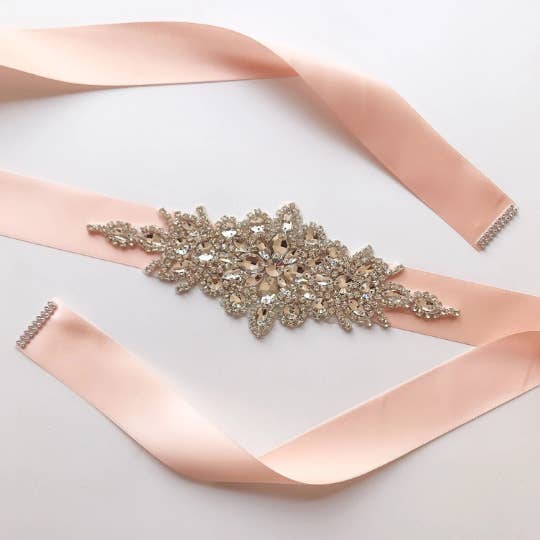 Crystal Beaded Satin Wedding Sash Bridal Belt for wholesale by Floris Linens