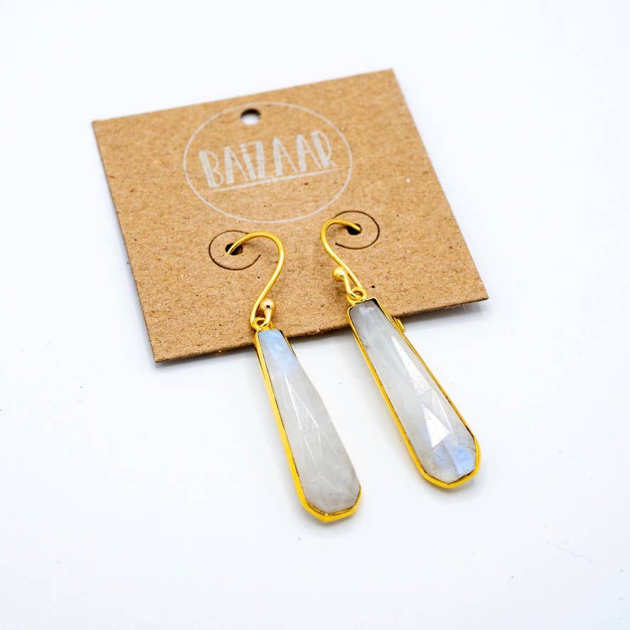 Baizaar - Wholesale Dangle Earrings - Brass Faceted Teardrop Stone Earrings1