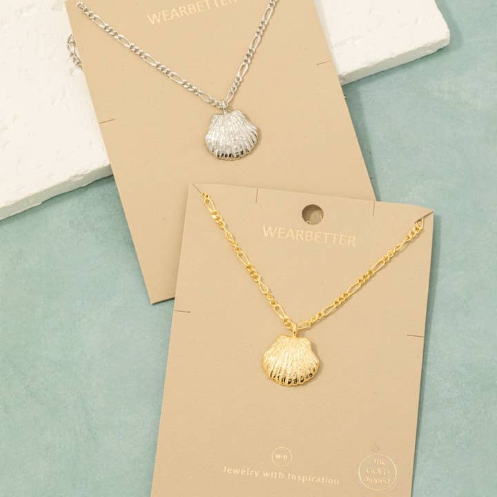Gold Dipped Clam Shell Pendant Necklace for wholesale by Fame Accessories