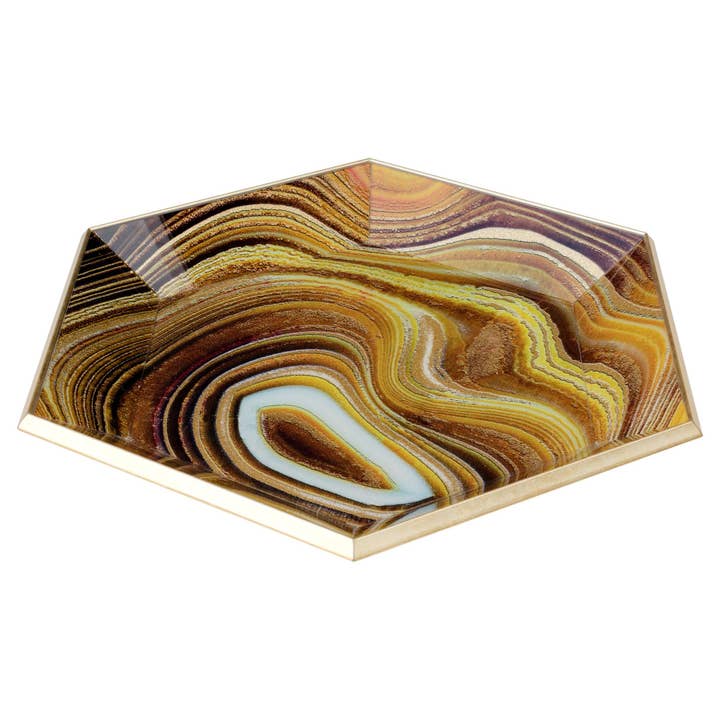 Febland – wholesale Decorative tray – Hexagon Tray Sand Design Display Bowl Dish Brown Golden