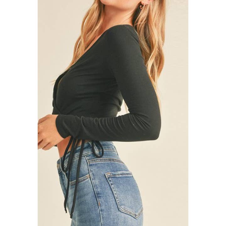 UP CLOTHING - Wholesale Knit Top - Women's - Deep V Neck Long Sleeve Surplice Wrap Crop Top2