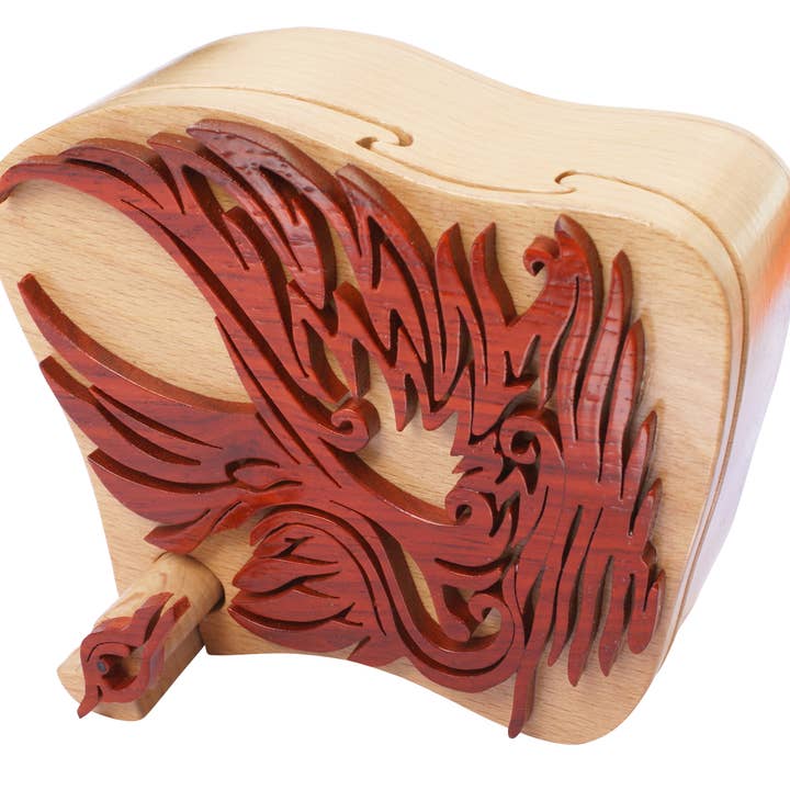 Swan Tribal Art Puzzle Box with hidden compartment for wholesale by jelly roll box